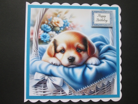 Sleeping Puppy in Basket - Illustrations for Cards, Mini kits & Designers by BELINDA ABRAHAM