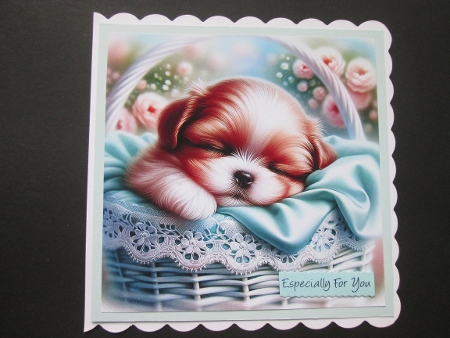 Sleeping Puppy in Basket - Illustrations for Cards, Mini kits & Designers by BELINDA ABRAHAM