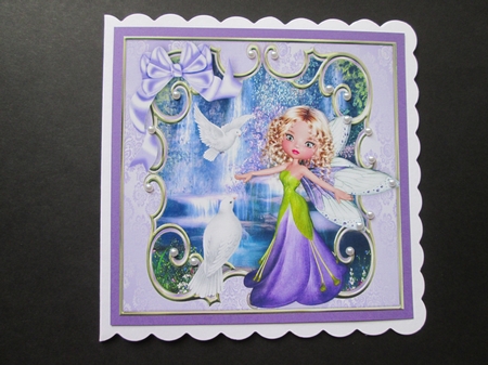 Pretty Faerie with Doves and Lilac Bow 8x8 by BELINDA ABRAHAM