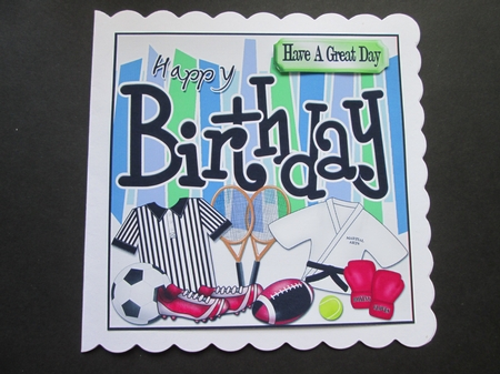 8 x 8 Birthday Sports and Games Scalloped Corner Topper by BELINDA ABRAHAM