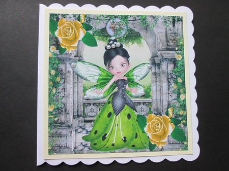 Faerie in Secret Garden with Yellow Roses 8x8 by BELINDA ABRAHAM