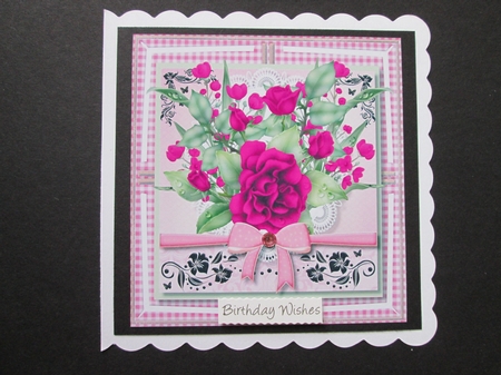 Beautiful Cerise Roses in a Gingham Frame  by BELINDA ABRAHAM
