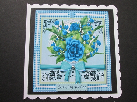 Beautiful Blue Roses in a Gingham Frame by BELINDA ABRAHAM