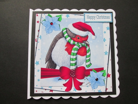 Cute Robin in Hat and Scarf with Bow and Stars 8x8 by BELINDA ABRAHAM