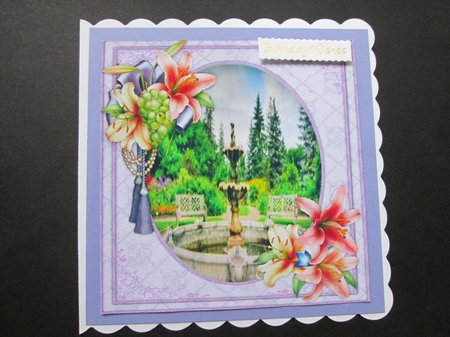 Garden Fountain and Lillies  by BELINDA ABRAHAM