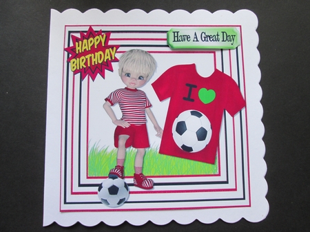 I Love Football! Boy in Red 8x8 by BELINDA ABRAHAM