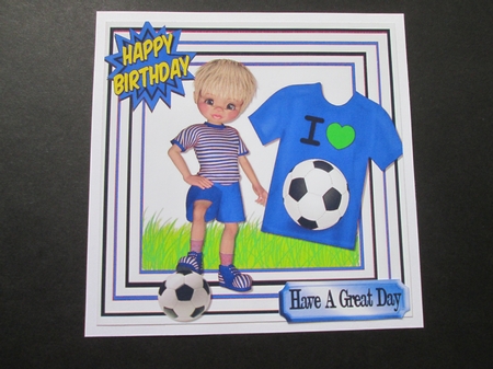 I Love Football! Boy in Blue 8x8 by BELINDA ABRAHAM