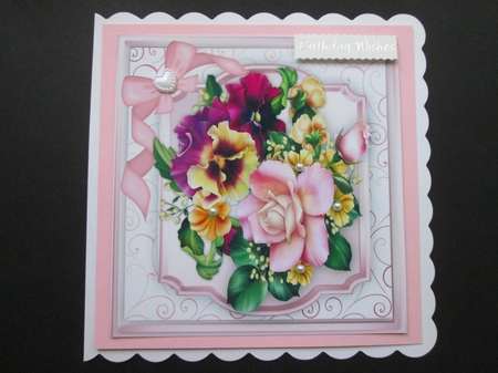 Beautiful Pansys and rose on a Ornate Mat by BELINDA ABRAHAM