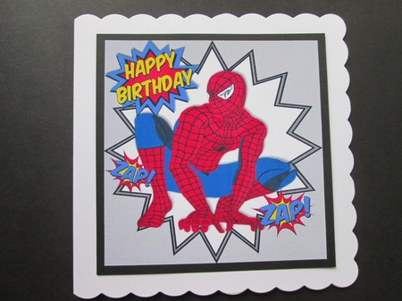 Super web hero in blue in funky silver frame  8x8 by BELINDA ABRAHAM