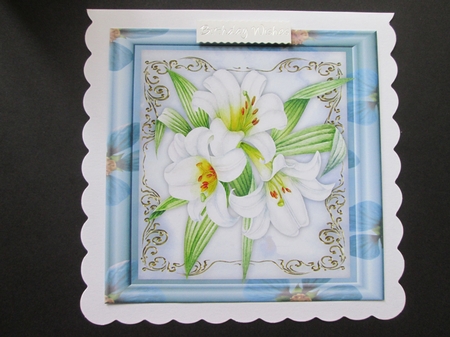 White Lillies in a Blue Flower Frame  by BELINDA ABRAHAM