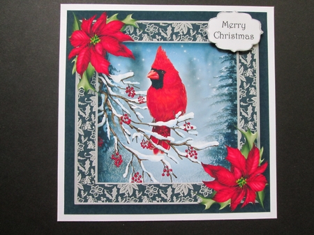The Red Cardinal In Winter 8x8 by BELINDA ABRAHAM