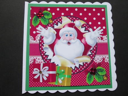   Here is santa Ho! Ho! Ho! with christmas presents & holly 8x8 by BELINDA ABRAHAM
