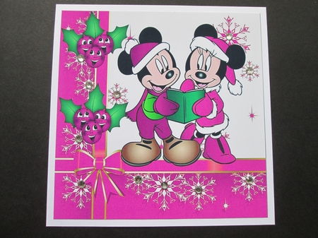 Carol singing mice with cerise toony holly 8x8 by BELINDA ABRAHAM