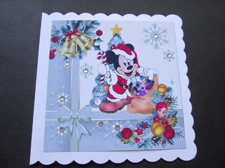 mouse with christmas presents, silver tree, with bells 8x8 by BELINDA ABRAHAM