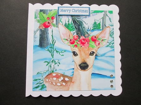 Lovely deer in the snow 8x8 by BELINDA ABRAHAM