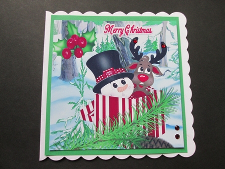snowman and reindeer hiding in a present 8x8 by BELINDA ABRAHAM