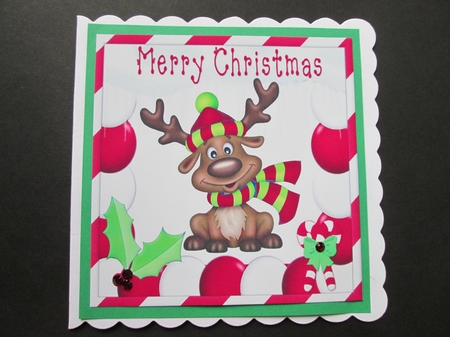 Cute reindeer in red festive frame 8x8 by BELINDA ABRAHAM