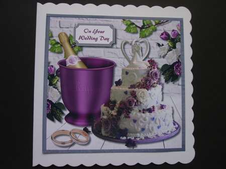 Lovely wedding day card front in shades of lilac and purple by BELINDA ABRAHAM