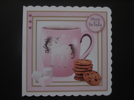 Unicorn and Cookies Birthday Mug 7x7 Card Front Topper by BELINDA ABRAHAM