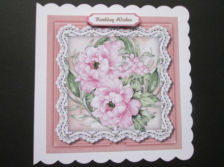 Pink Peonys on lace  by BELINDA ABRAHAM