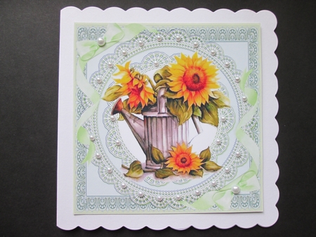 Beautiful Sunflowers In Watering Can 8x8 by BELINDA ABRAHAM