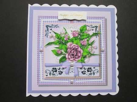 Beautiful Lilac  Roses on Gingham  by BELINDA ABRAHAM