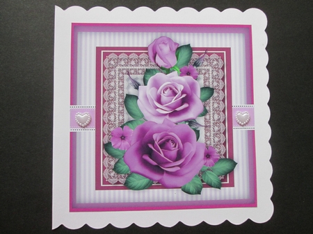 BeautifulLilac Roses on lace  by BELINDA ABRAHAM