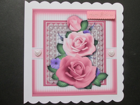 Beautiful Pink Roses on Lace  by BELINDA ABRAHAM