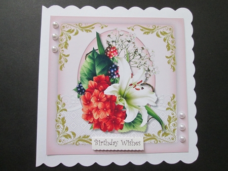Beautiful  Lillies and Berrys  on lace  by BELINDA ABRAHAM