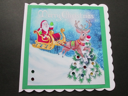 santa in his sleigh with rudolph 8x8 by BELINDA ABRAHAM