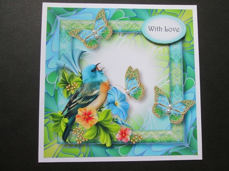 Art Nouveau Bright & Butterflies - Blue Songbird 8x8 by BELINDA ABRAHAM