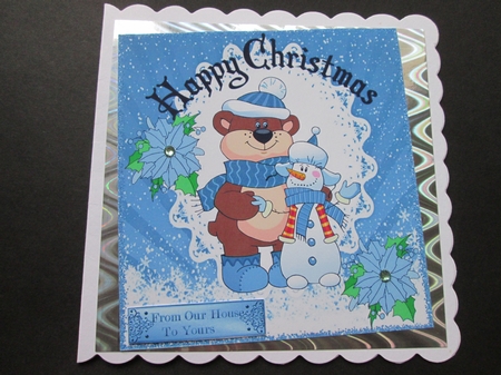 Best of Snow friends cute snowman with bear (blue) 8x8 by BELINDA ABRAHAM