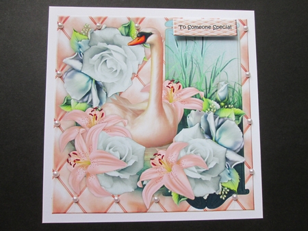 Beautiful Swan Roses & Lilies card Topper& Tags by BELINDA ABRAHAM