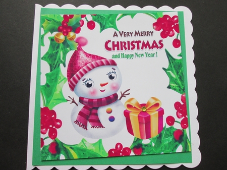 cute snowman with christmas present 8x8 by BELINDA ABRAHAM