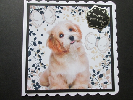 Cute Puppy in leaf frame with butterflies 8x8 by BELINDA ABRAHAM