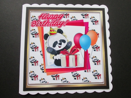Cute little birthday panda with balloons 8x8 by BELINDA ABRAHAM