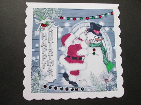 Jolly Santa with snowman illuminated lights 8x8 by BELINDA ABRAHAM