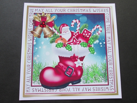 Lovely Christmas santa Boot with bells & holly 8x8 by BELINDA ABRAHAM