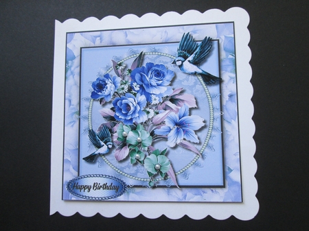 Beautifu Birds and  Blue Flowers  by BELINDA ABRAHAM