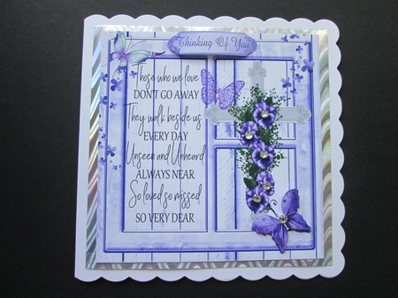 Lovely sympathy cross with purple butterflies & flowers 8x8 by BELINDA ABRAHAM