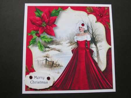 A Winter Walk - The Red Dress 8x8 by BELINDA ABRAHAM