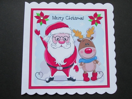 Lovely Santa and reindeer doing a dance 8x8 by BELINDA ABRAHAM