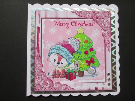 Cute fox with in winter hat with little bird 8x8 by BELINDA ABRAHAM