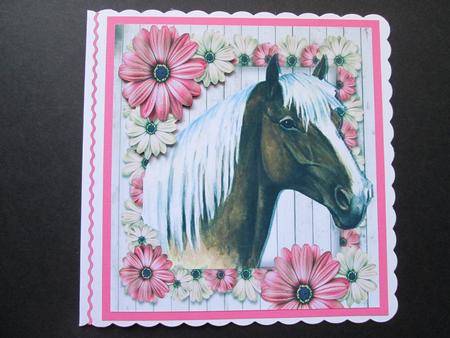 Beautiful Palomino Horse with Pink/cream Flowers 8x8 by BELINDA ABRAHAM