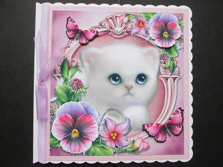Beautiful White Fluffy Kitten with Flowers 8x8 by BELINDA ABRAHAM