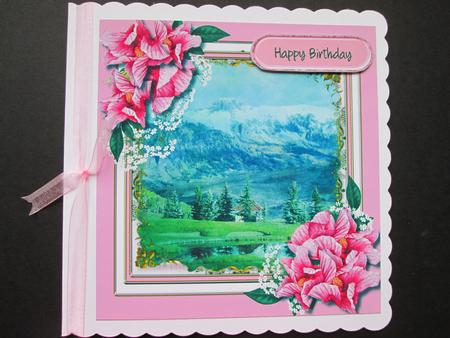 Beautiful Hybiscus with Mountain Scene  by BELINDA ABRAHAM