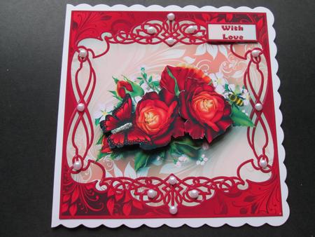 Flame Roses Decoupage Card by BELINDA ABRAHAM