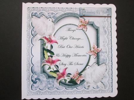 A Pretty Lily Sympathy Plaque with Doves & Lace 8x8 by BELINDA ABRAHAM