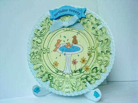 Birthday Tweets Birdbath Plate Card and Stand by Belinda Ellingham