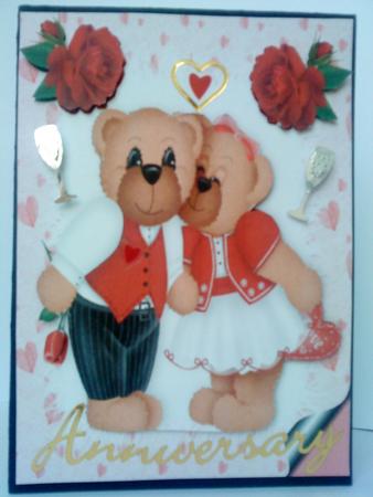 Cute Teddies Cuddling with Red Roses A4 by Belinda Ellingham